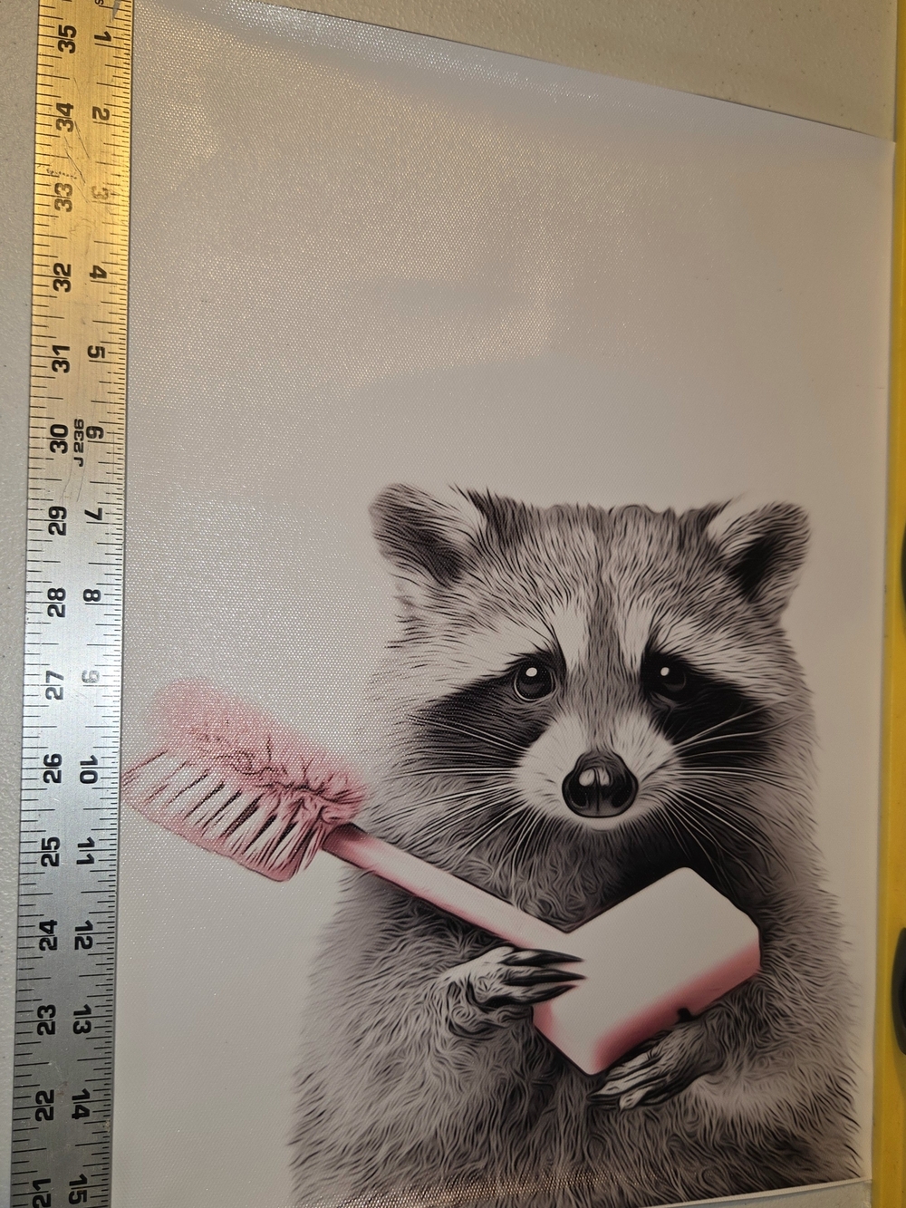 Set Of 3- Raccoon Bathroom Wall Art Print On Canvas, Pink Detail - Picture 2 of 11